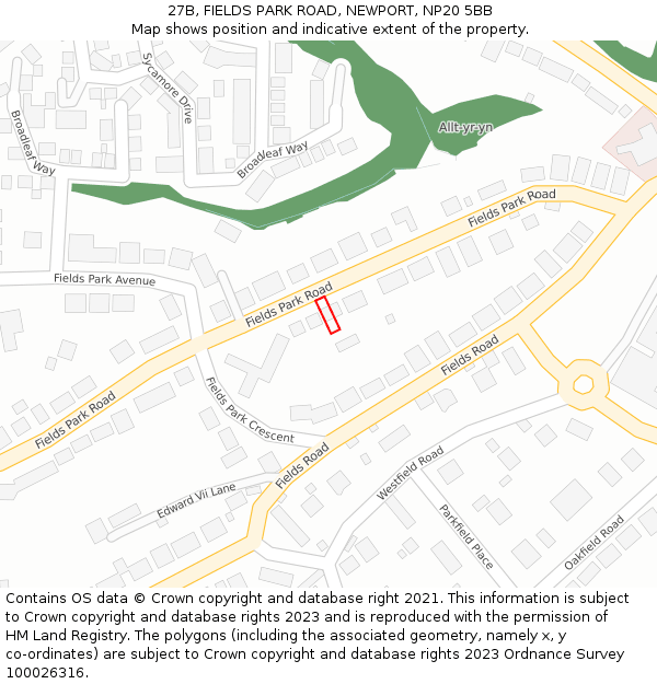 27B, FIELDS PARK ROAD, NEWPORT, NP20 5BB: Location map and indicative extent of plot