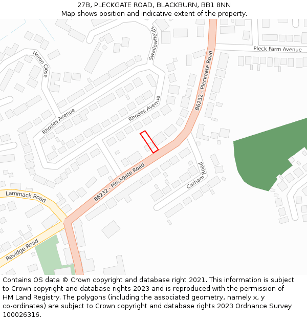 27B, PLECKGATE ROAD, BLACKBURN, BB1 8NN: Location map and indicative extent of plot