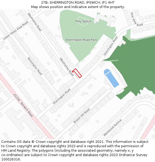 27B, SHERRINGTON ROAD, IPSWICH, IP1 4HT: Location map and indicative extent of plot