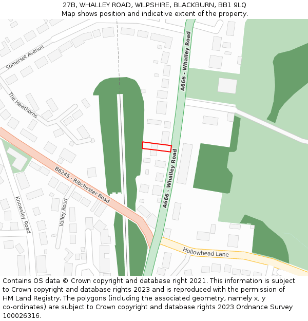 27B, WHALLEY ROAD, WILPSHIRE, BLACKBURN, BB1 9LQ: Location map and indicative extent of plot