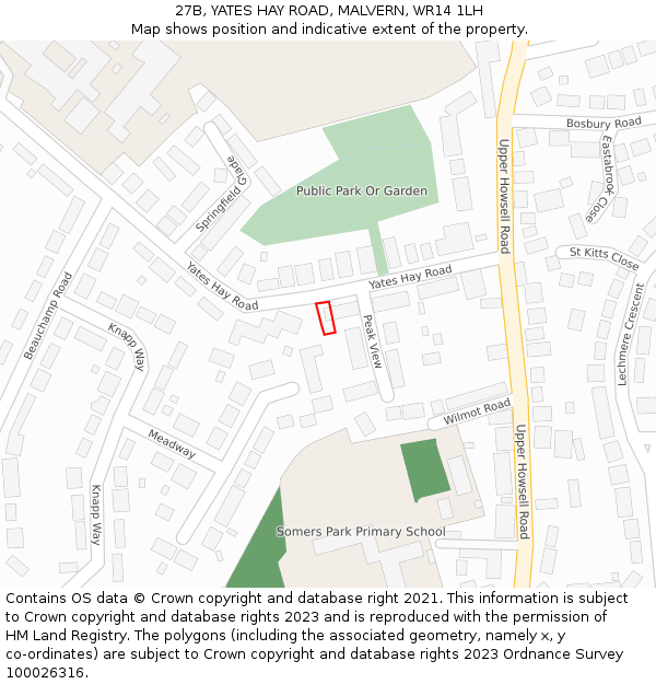 27B, YATES HAY ROAD, MALVERN, WR14 1LH: Location map and indicative extent of plot