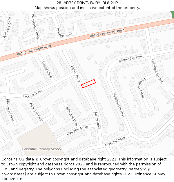 28, ABBEY DRIVE, BURY, BL8 2HP: Location map and indicative extent of plot