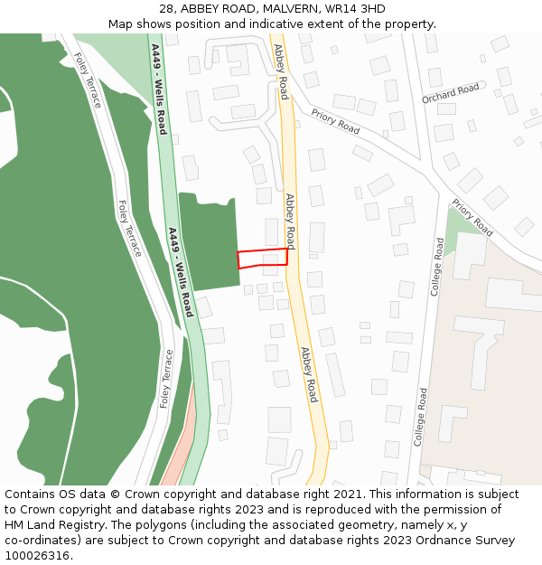 28, ABBEY ROAD, MALVERN, WR14 3HD: Location map and indicative extent of plot