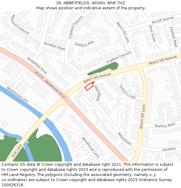 28, ABBEYFIELDS, WIGAN, WN6 7NZ: Location map and indicative extent of plot