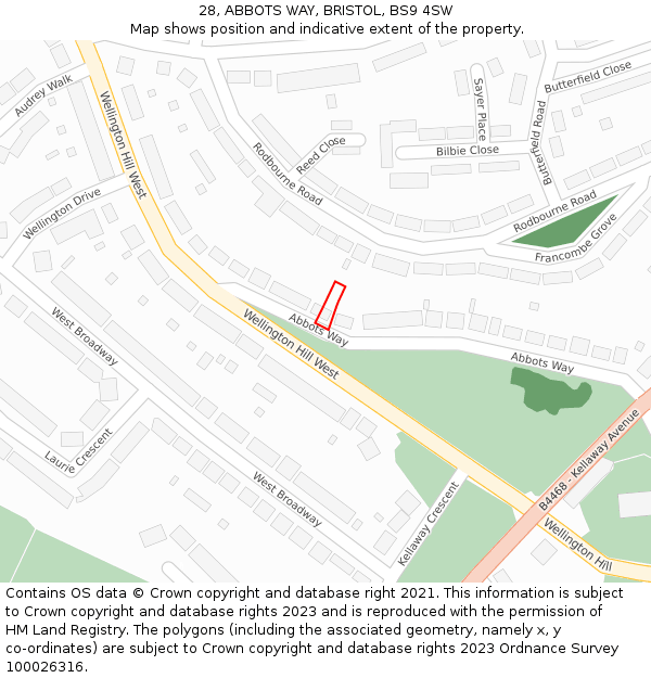 28, ABBOTS WAY, BRISTOL, BS9 4SW: Location map and indicative extent of plot