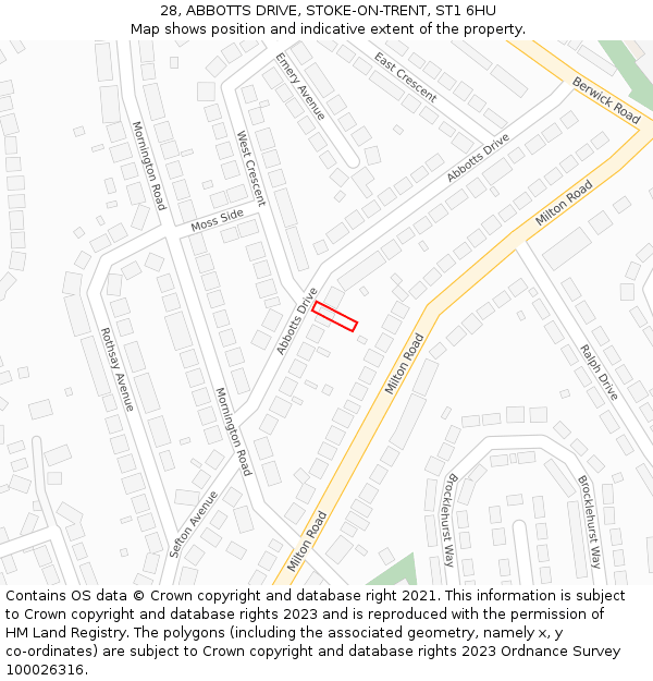 28, ABBOTTS DRIVE, STOKE-ON-TRENT, ST1 6HU: Location map and indicative extent of plot