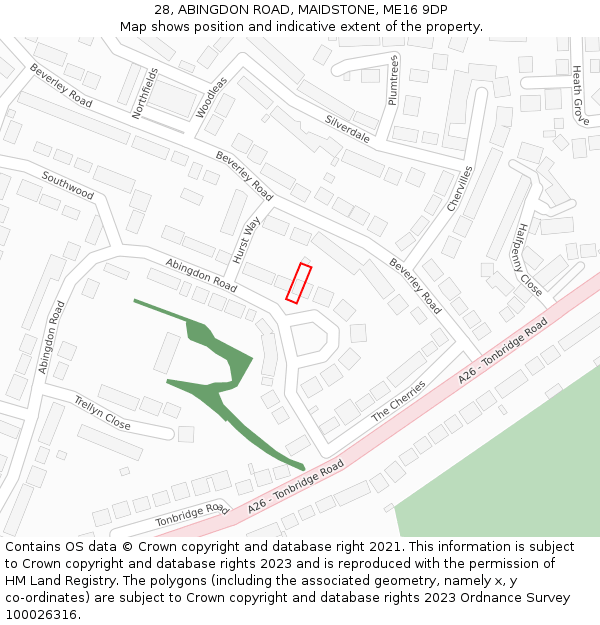 28, ABINGDON ROAD, MAIDSTONE, ME16 9DP: Location map and indicative extent of plot