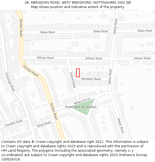 28, ABINGDON ROAD, WEST BRIDGFORD, NOTTINGHAM, NG2 5JR: Location map and indicative extent of plot