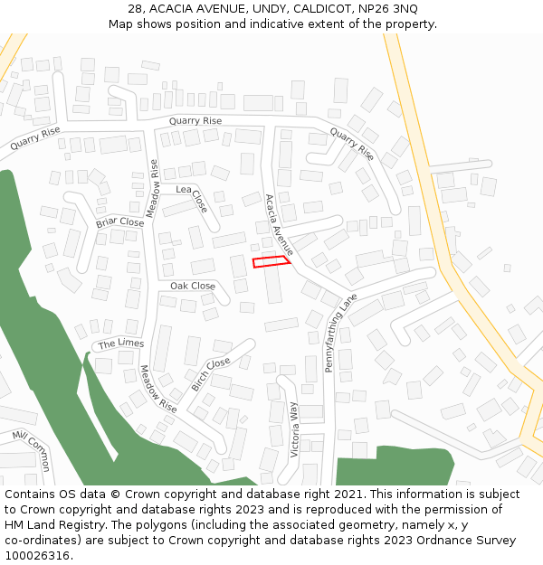 28, ACACIA AVENUE, UNDY, CALDICOT, NP26 3NQ: Location map and indicative extent of plot