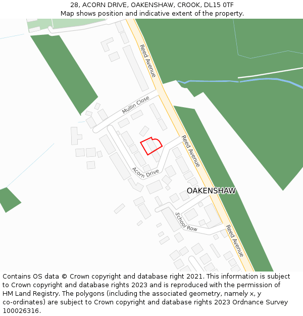 28, ACORN DRIVE, OAKENSHAW, CROOK, DL15 0TF: Location map and indicative extent of plot