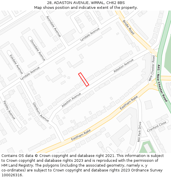 28, ADASTON AVENUE, WIRRAL, CH62 8BS: Location map and indicative extent of plot