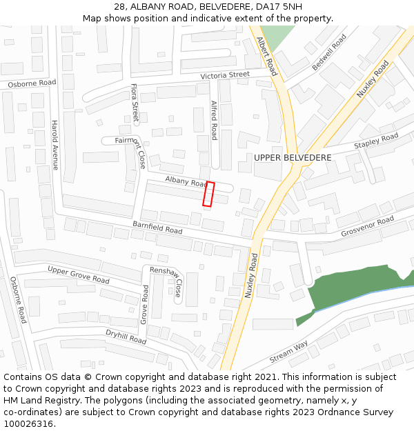 28, ALBANY ROAD, BELVEDERE, DA17 5NH: Location map and indicative extent of plot