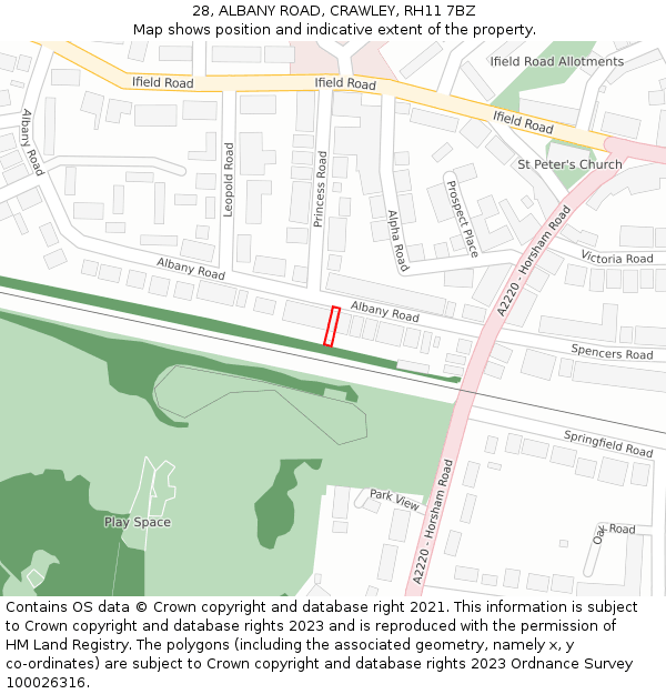 28, ALBANY ROAD, CRAWLEY, RH11 7BZ: Location map and indicative extent of plot