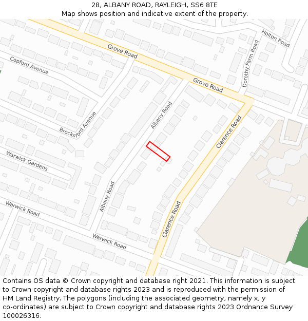 28, ALBANY ROAD, RAYLEIGH, SS6 8TE: Location map and indicative extent of plot