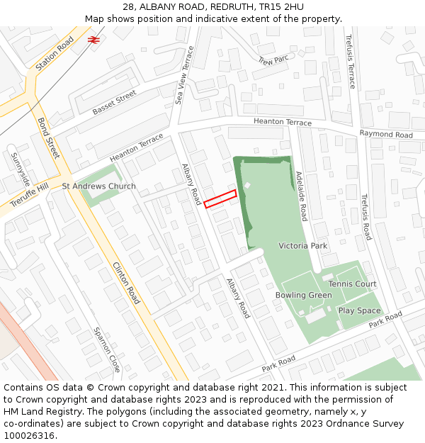 28, ALBANY ROAD, REDRUTH, TR15 2HU: Location map and indicative extent of plot