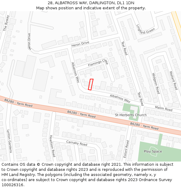 28, ALBATROSS WAY, DARLINGTON, DL1 1DN: Location map and indicative extent of plot