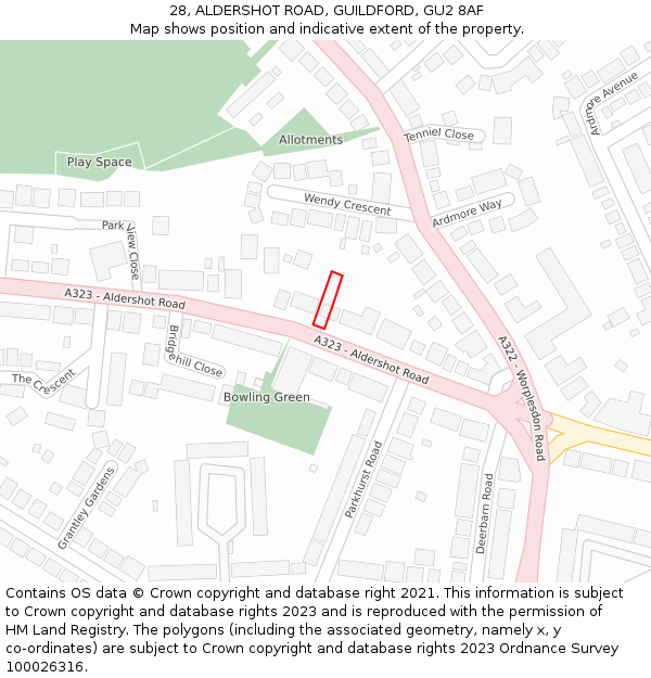 28, ALDERSHOT ROAD, GUILDFORD, GU2 8AF: Location map and indicative extent of plot