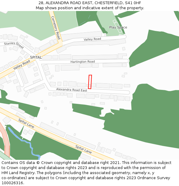 28, ALEXANDRA ROAD EAST, CHESTERFIELD, S41 0HF: Location map and indicative extent of plot