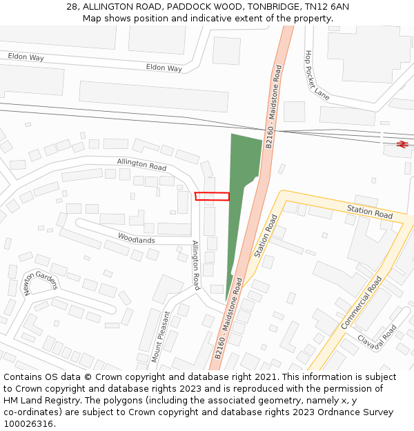 28, ALLINGTON ROAD, PADDOCK WOOD, TONBRIDGE, TN12 6AN: Location map and indicative extent of plot