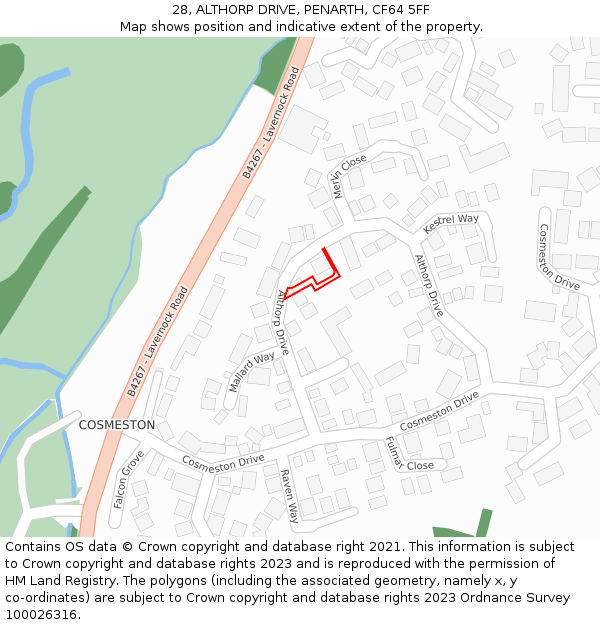 28, ALTHORP DRIVE, PENARTH, CF64 5FF: Location map and indicative extent of plot