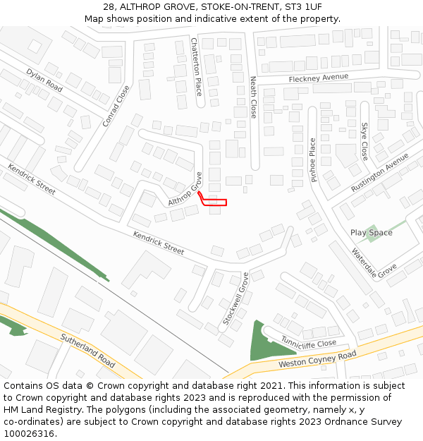 28, ALTHROP GROVE, STOKE-ON-TRENT, ST3 1UF: Location map and indicative extent of plot