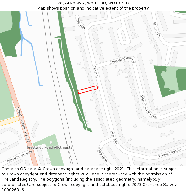 28, ALVA WAY, WATFORD, WD19 5ED: Location map and indicative extent of plot