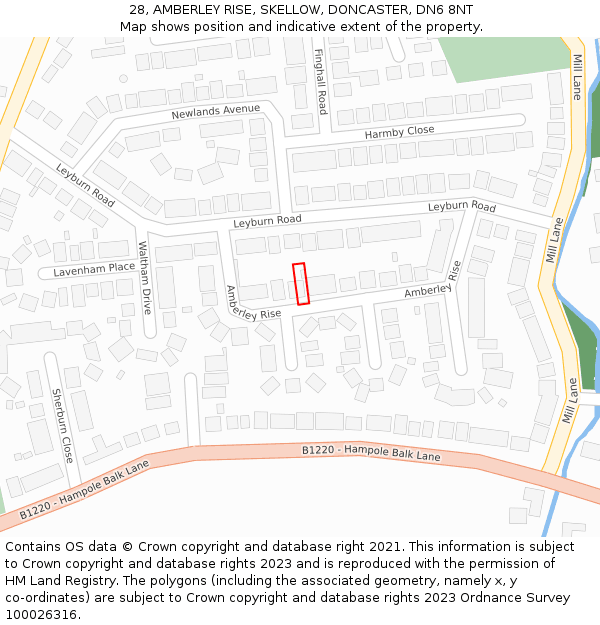 28, AMBERLEY RISE, SKELLOW, DONCASTER, DN6 8NT: Location map and indicative extent of plot