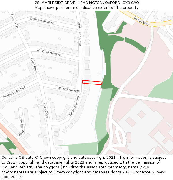 28, AMBLESIDE DRIVE, HEADINGTON, OXFORD, OX3 0AQ: Location map and indicative extent of plot