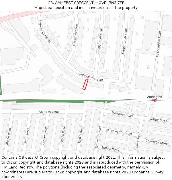 28, AMHERST CRESCENT, HOVE, BN3 7ER: Location map and indicative extent of plot