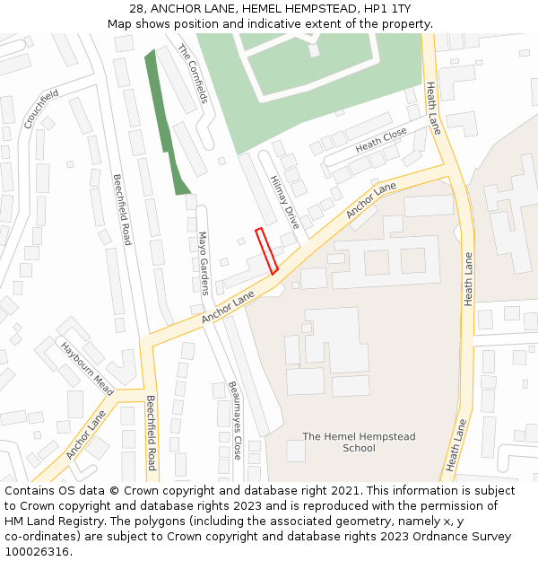 28, ANCHOR LANE, HEMEL HEMPSTEAD, HP1 1TY: Location map and indicative extent of plot