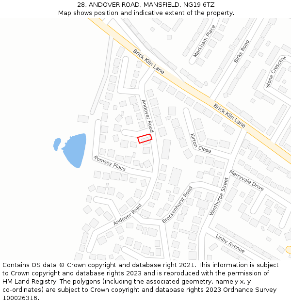 28, ANDOVER ROAD, MANSFIELD, NG19 6TZ: Location map and indicative extent of plot