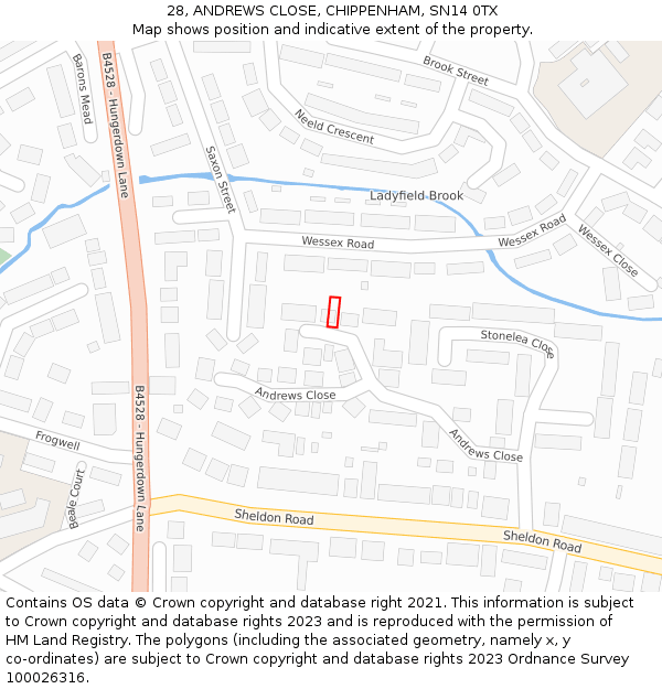 28, ANDREWS CLOSE, CHIPPENHAM, SN14 0TX: Location map and indicative extent of plot
