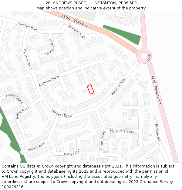 28, ANDREWS PLACE, HUNSTANTON, PE36 5PD: Location map and indicative extent of plot