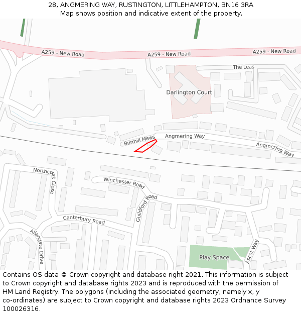 28, ANGMERING WAY, RUSTINGTON, LITTLEHAMPTON, BN16 3RA: Location map and indicative extent of plot