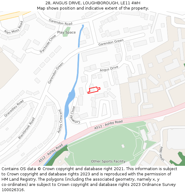 28, ANGUS DRIVE, LOUGHBOROUGH, LE11 4WH: Location map and indicative extent of plot