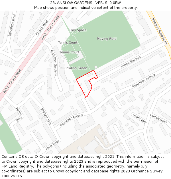 28, ANSLOW GARDENS, IVER, SL0 0BW: Location map and indicative extent of plot