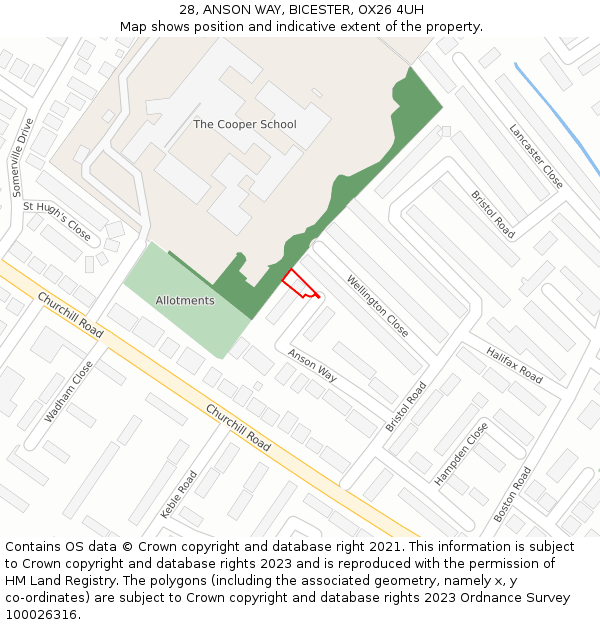 28, ANSON WAY, BICESTER, OX26 4UH: Location map and indicative extent of plot