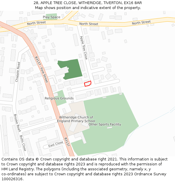 28, APPLE TREE CLOSE, WITHERIDGE, TIVERTON, EX16 8AR: Location map and indicative extent of plot