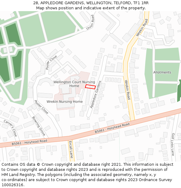 28, APPLEDORE GARDENS, WELLINGTON, TELFORD, TF1 1RR: Location map and indicative extent of plot