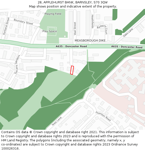 28, APPLEHURST BANK, BARNSLEY, S70 3QW: Location map and indicative extent of plot