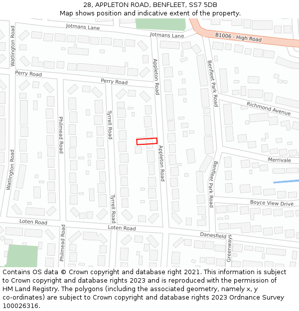 28, APPLETON ROAD, BENFLEET, SS7 5DB: Location map and indicative extent of plot