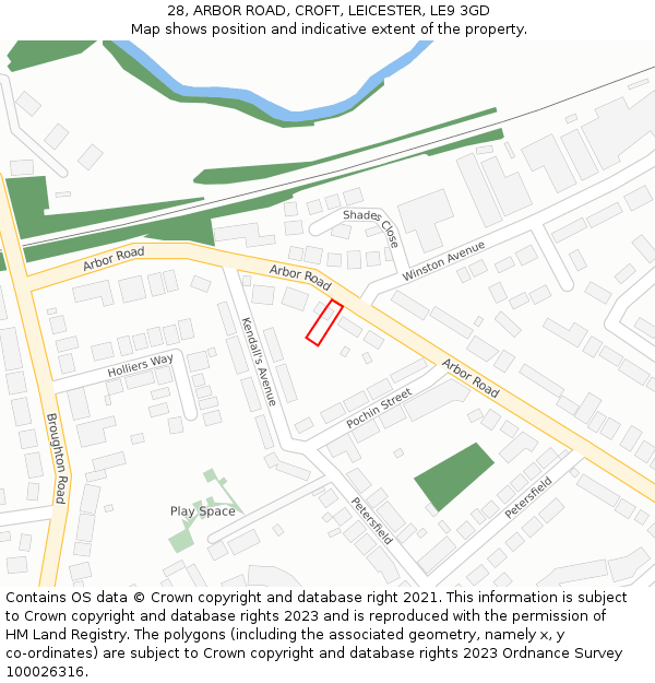 28, ARBOR ROAD, CROFT, LEICESTER, LE9 3GD: Location map and indicative extent of plot