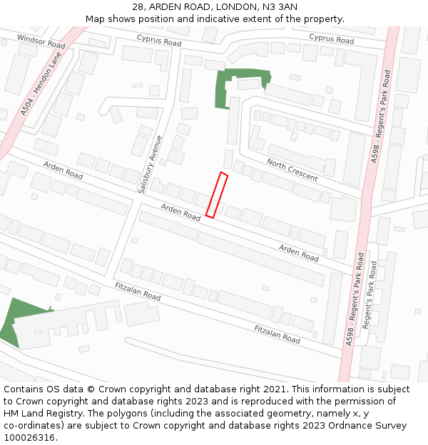 28, ARDEN ROAD, LONDON, N3 3AN: Location map and indicative extent of plot