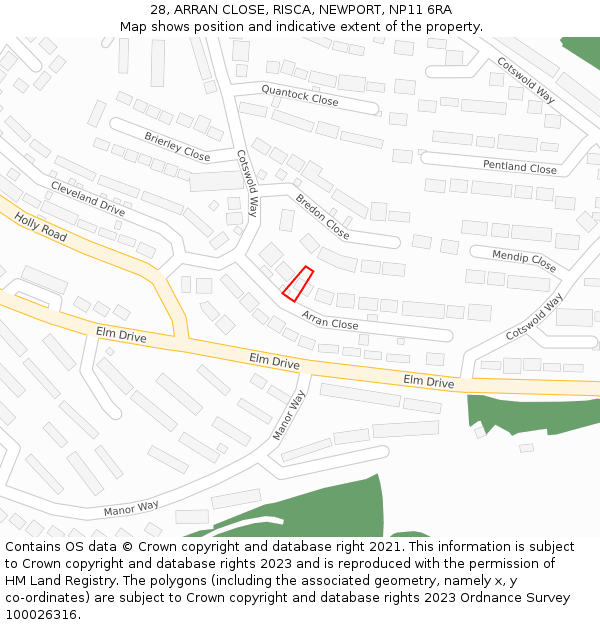 28, ARRAN CLOSE, RISCA, NEWPORT, NP11 6RA: Location map and indicative extent of plot