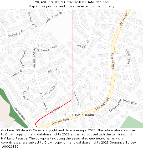 28, ASH COURT, MALTBY, ROTHERHAM, S66 8RQ: Location map and indicative extent of plot