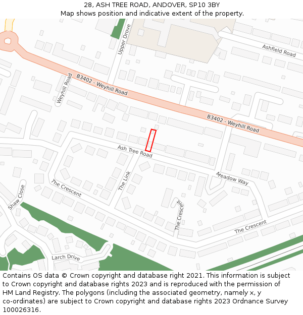 28, ASH TREE ROAD, ANDOVER, SP10 3BY: Location map and indicative extent of plot