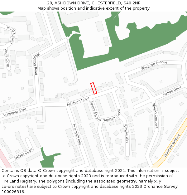 28, ASHDOWN DRIVE, CHESTERFIELD, S40 2NP: Location map and indicative extent of plot