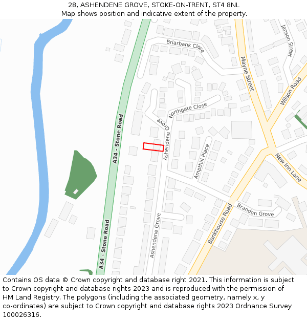 28, ASHENDENE GROVE, STOKE-ON-TRENT, ST4 8NL: Location map and indicative extent of plot