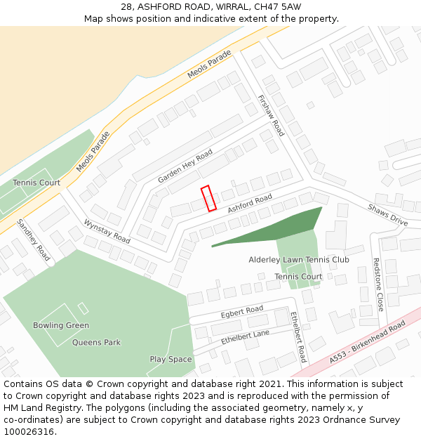 28, ASHFORD ROAD, WIRRAL, CH47 5AW: Location map and indicative extent of plot