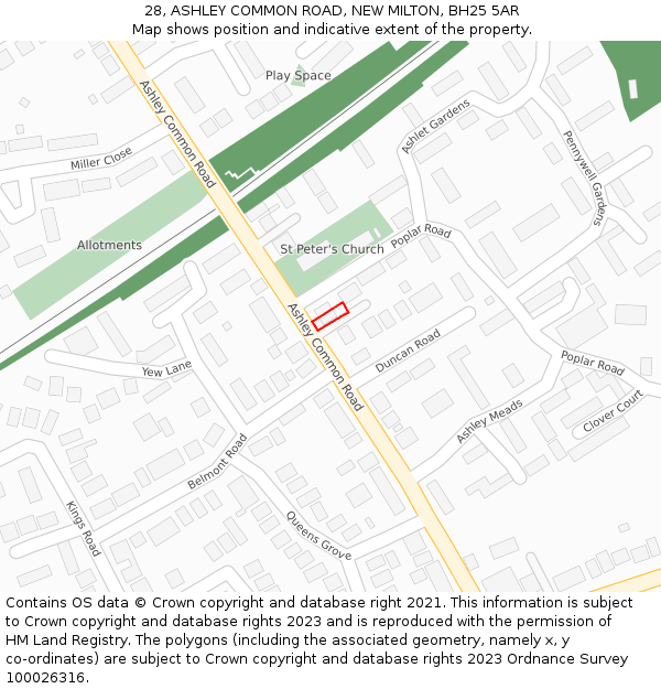 28, ASHLEY COMMON ROAD, NEW MILTON, BH25 5AR: Location map and indicative extent of plot